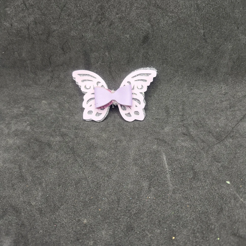 Hand Crafted Purple Butterfly Bow Hair Clip Faux Leather